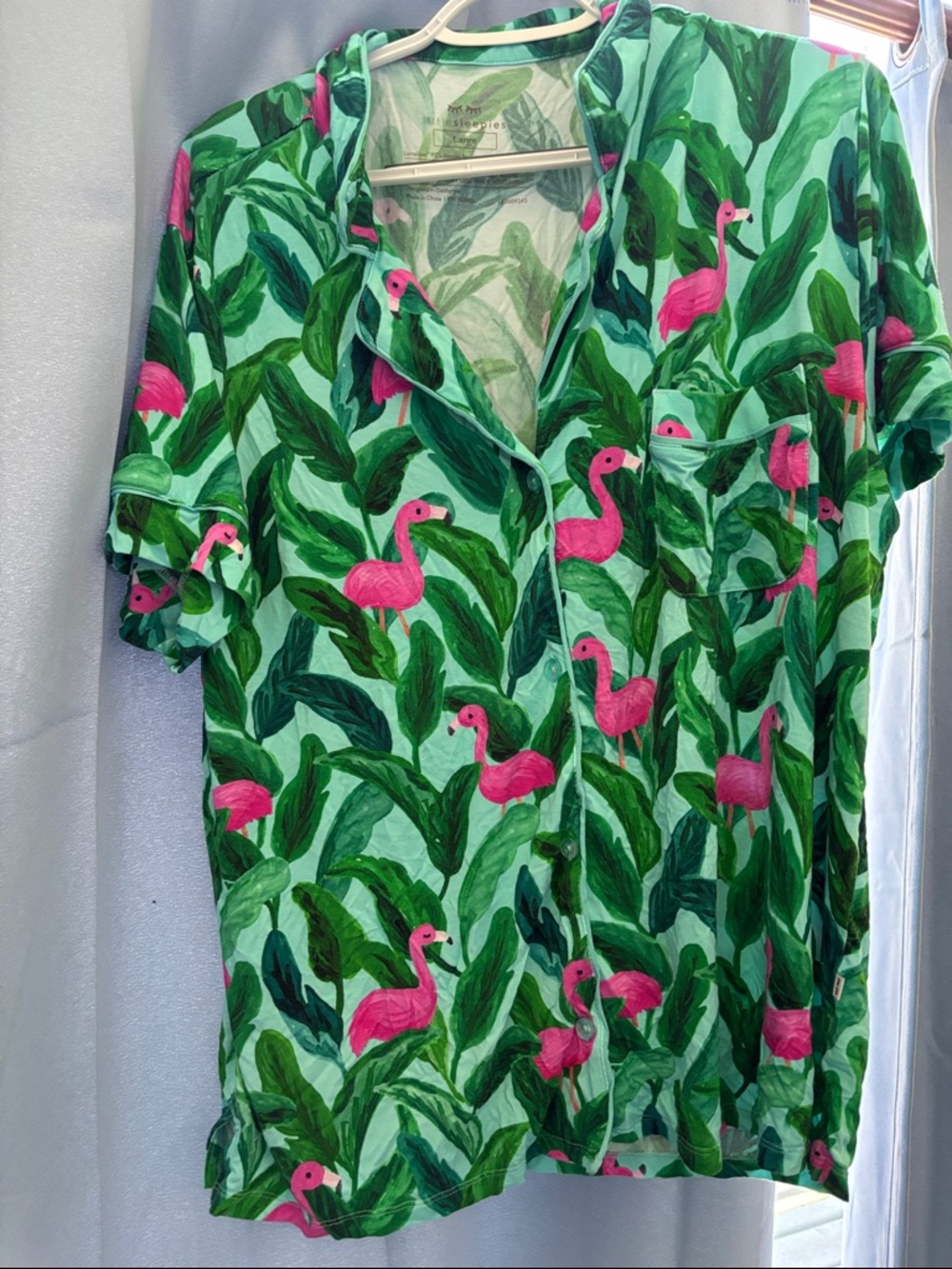 Little Sleepies Green & Pink Flamingo Short Sleeve Pajama Top